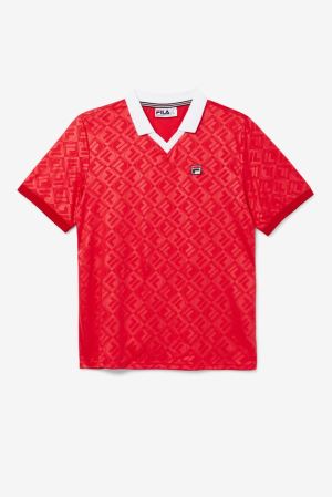 FILA Paxton Johnny Collar Polos Red / White,Mens Clothing | CA.IQXLGY301